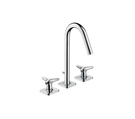 3-hole basin mixer 160 with pop-up waste set, star handles and escutcheons