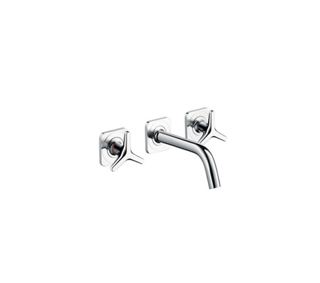 3-hole basin mixer for concealed installation with spout 16.6cm, star handles and escutcheons wall-mounted