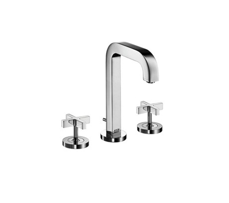 3-hole basin mixer 170 with pop-up waste set and spout 140 mm, cross handles and escutcheons