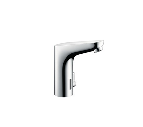 Electronic basin mixer with temperature control battery-operated